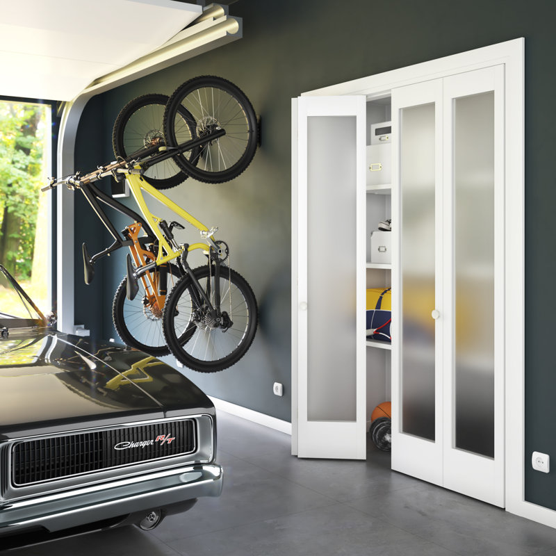 30" x 80" White Frosted Glass Shaker Bi-Fold Door