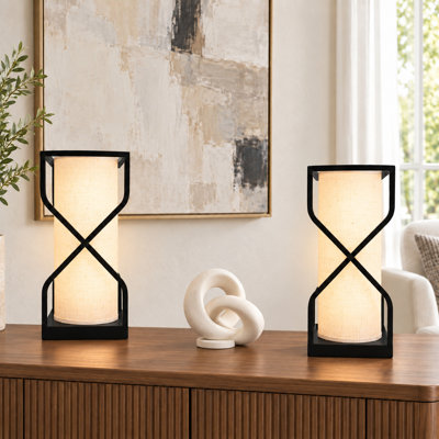 12.2'' H Linen Shade Nightstand Lamp USB-C & USB-A Charging