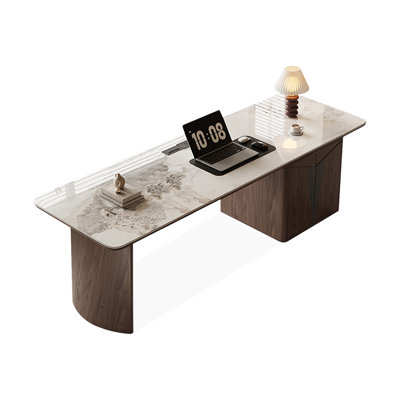 White+Brownness Rectangular Stone+Solid Wood desk