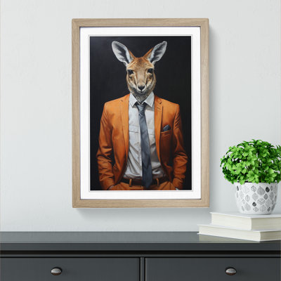 Kangaroo In A Suit Painting No.2 - Single Picture Frame Print on Wood