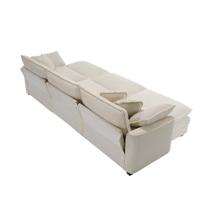 Très grand canapé modulaire rembourré avec 3 repose-pieds, ensemble de canapé modulaire pouvant servir de canapé-lit, ensemble de canapé 6 pièces avec un canapé 3 places et trois repose-pieds, velours côtelé beige clair