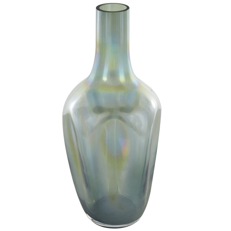 Pots décoratifs en verre Anacarina avec finition arc-en-ciel irisée, H 22,65 po x l 7,35 po x P 7,3 po, Vert / Transparent