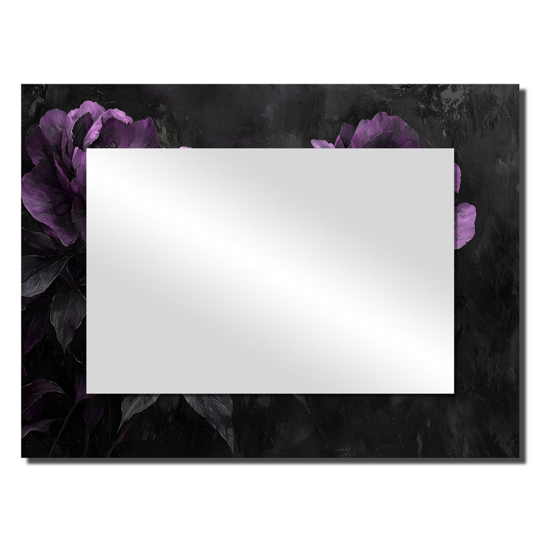 Mauve noir pivoines, minuit, art mural miroir floral - imprimé sur métal, 24" x 32"