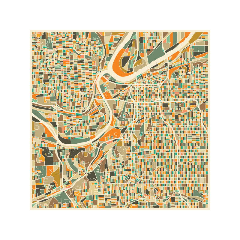 Abstract City Map Of Kansas City by Jazzberry Blue - Wrapped Canvas Print, 66.04 cm H x 66.04 cm W x 1.91 cm D
