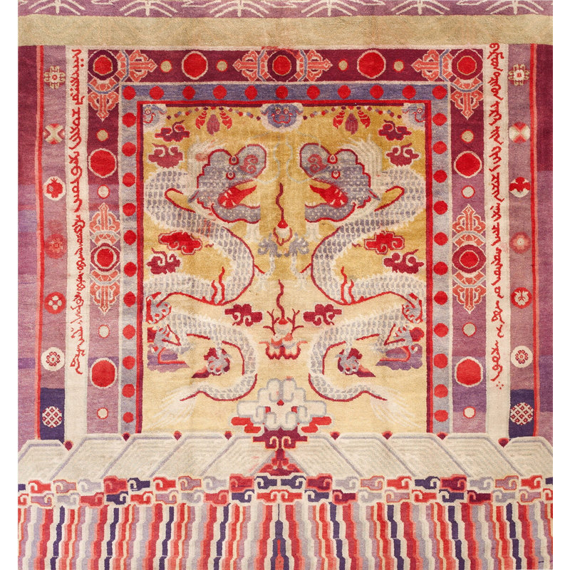Happy Colorful Antique Artistic Chinese Dragon Design Square Ningxia Rug