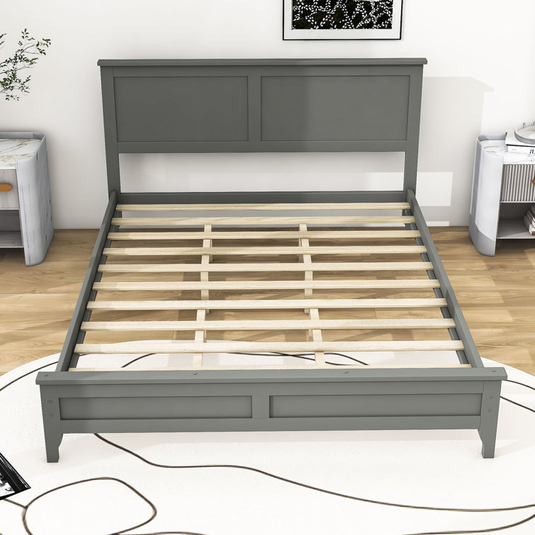 Binar Full Wood Platform Bed with Headboard And Slats- Grey