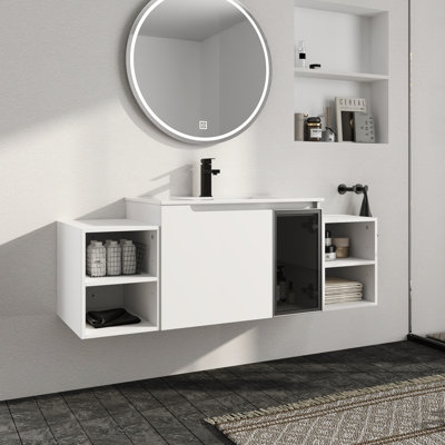 Caelum 54'' Single Bathroom Vanity Set With Ceramic Vanity Top, Wall-Mounted Single Bathroom Vanity With Ceramic Sink