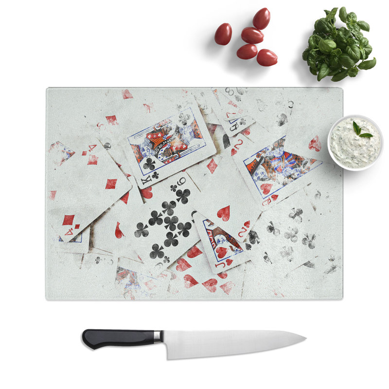 Tempered Glass Deck of Cards Chopping Board, 28.5 cm x 39 cm