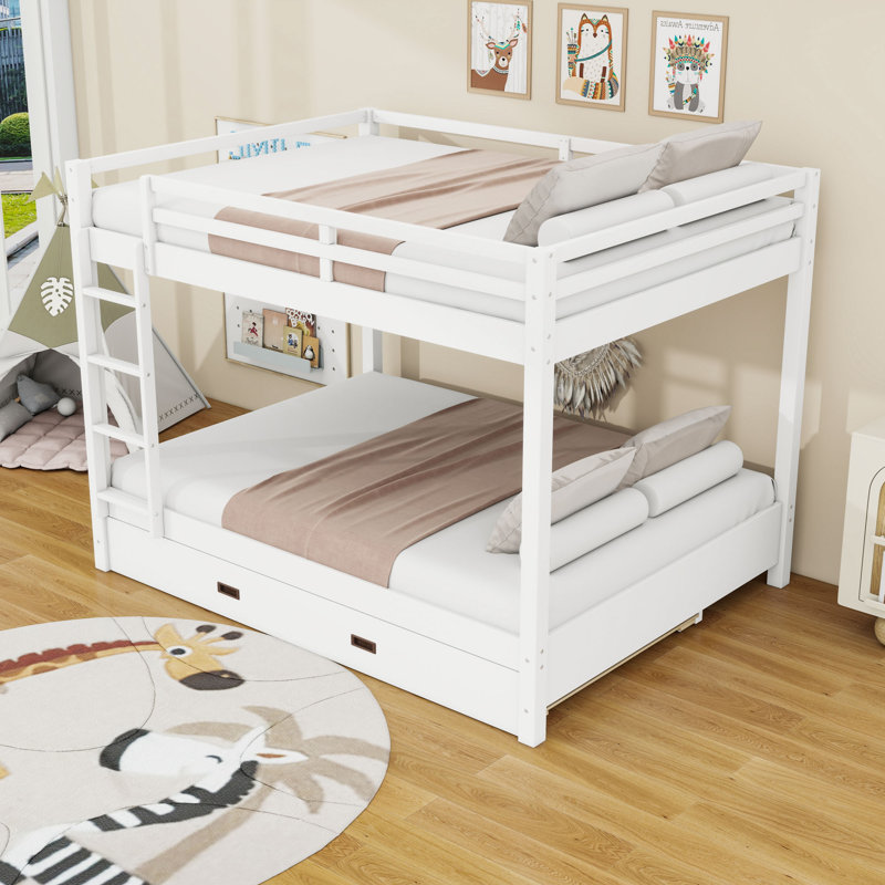 Lit superposé grand sur grand avec lit gigogne simple TG, échelle et garde-corps, Blanc