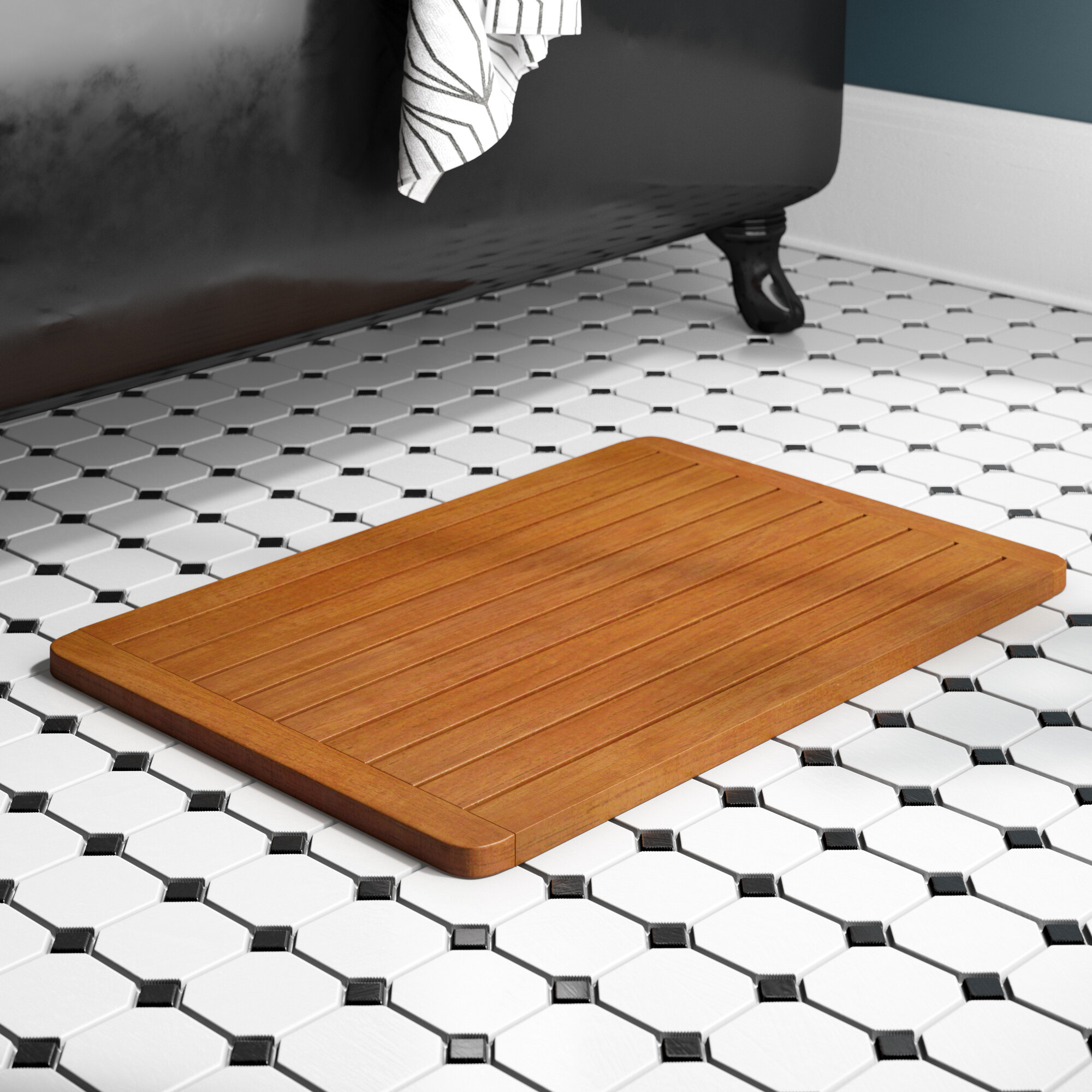 001 Bathroom Wood Strip Floor Doormat Bath Wood Non-slip Mold