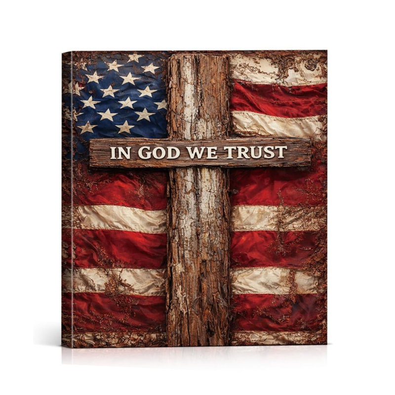 Drapeau américain en bois en croix «In God We Trust», art mural sur toile 8 x 10 po
