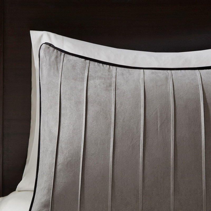 Ensemble d'édredon élégant en faux suède gris 7 pièces