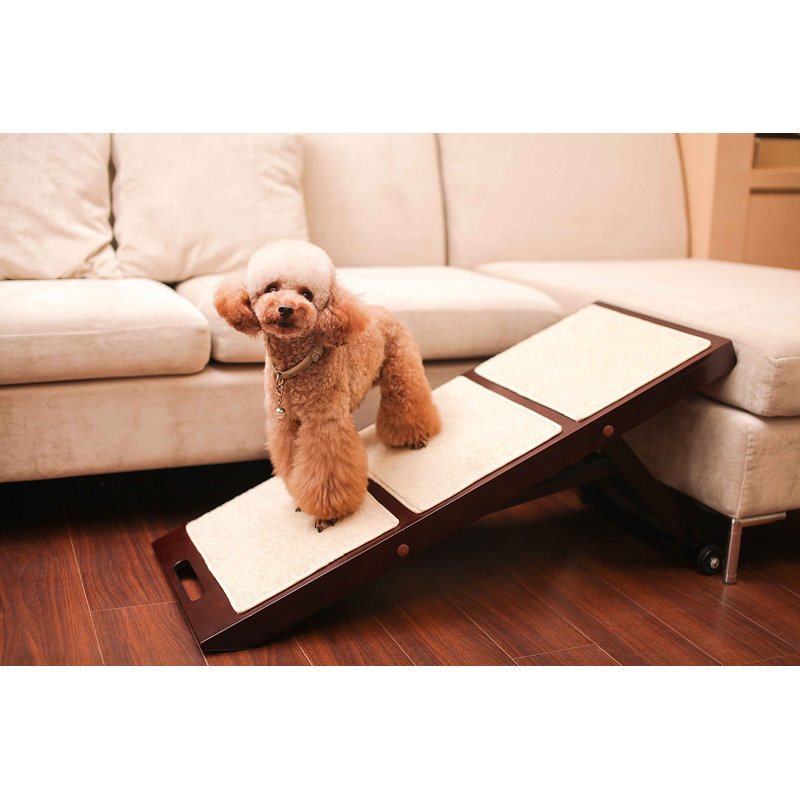 Espresso Adjustable Wooden Collapsible Pet Ramp with Rubber Soles
