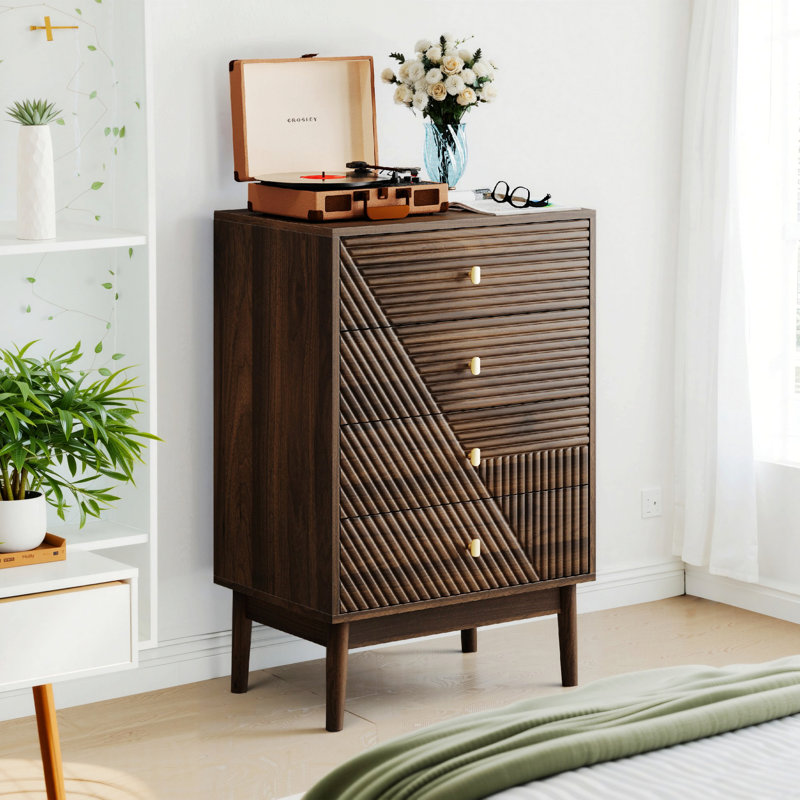 Commode de rangement en bois, commode à 4 tiroirs pour le salon, chambre à coucher