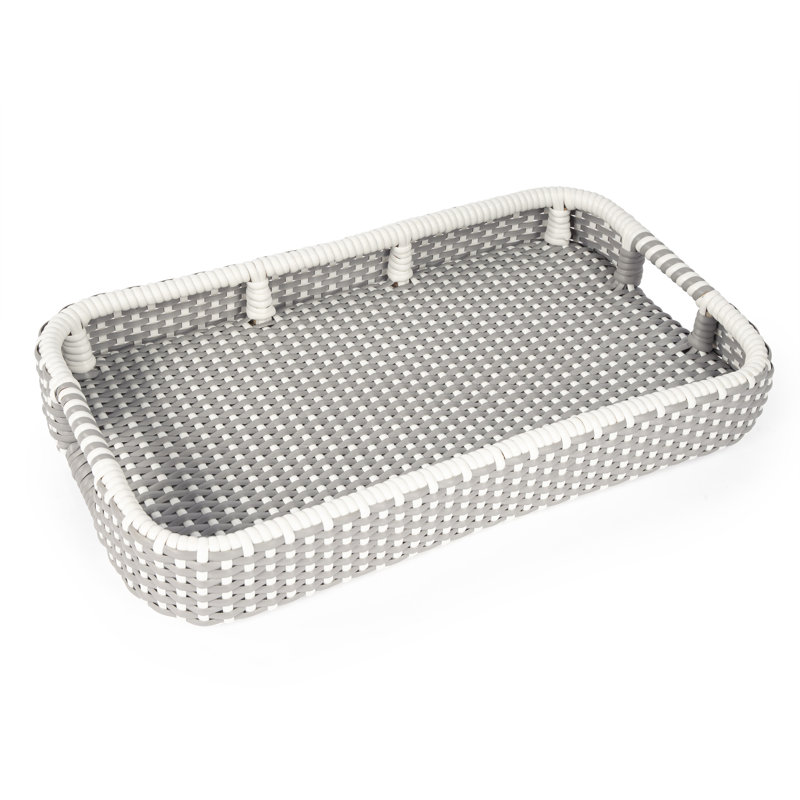 Selena & Rattan Bar Cart, Gray/White Dot