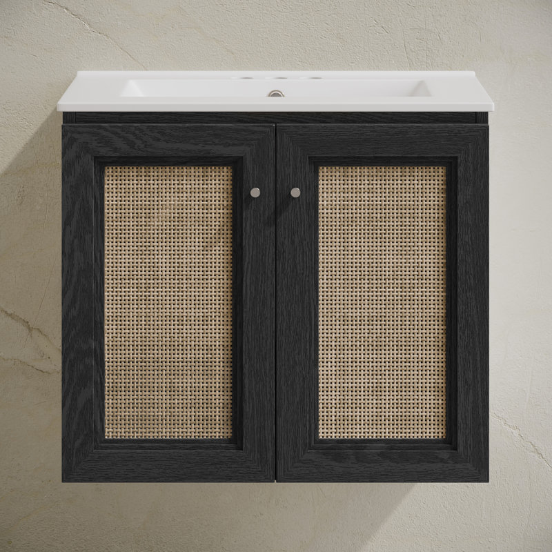 Meuble-lavabo mural 24 po Classe en chêne noir avec trous pour robinet central Classe, Noir, Ensemble central de 4 po