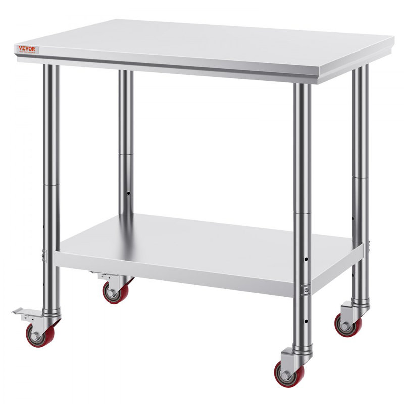 Stainless Steel Work Table 36x24 Inch with 4 Wheels Commercial Food Prep Worktable