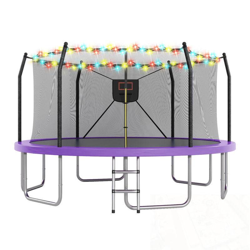 Trampoline avec lumières et panier de basketball, Mauve