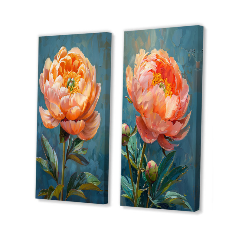 Ylann - Ensemble de 2 pièces d'art mural pivoines, H 28 po x l 24 po, Toile tendue sur cadre, Ne s’applique pas
