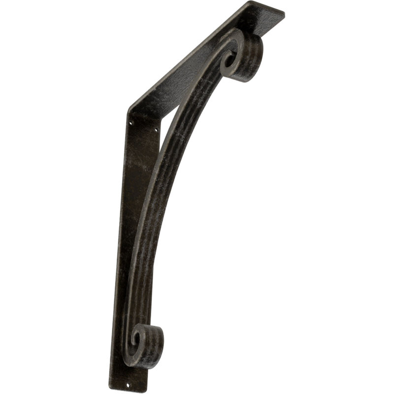 2"W x 12"D x 15"H Legacy Wrought Iron Bracket, (Triple center brace), Antiqued Warm Silver, Antiqued Warm Silver
