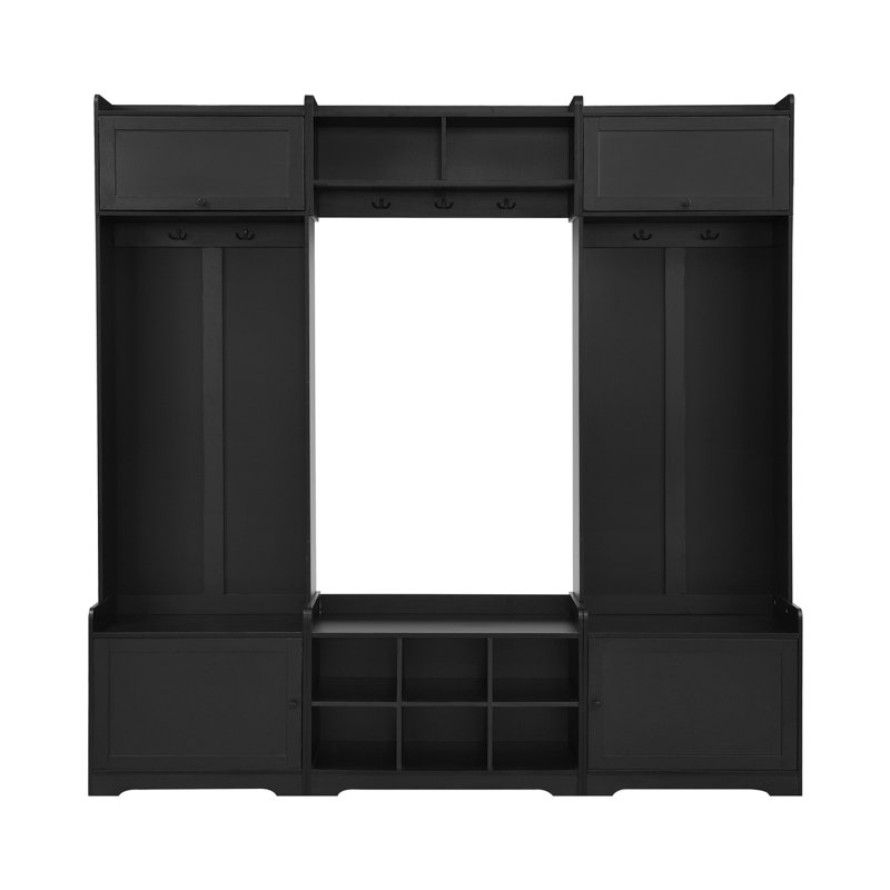 VIBE HAUS 79.1''Wide Modern Hall Tree With Shoe Storage, 4-In-1 Entryway Bench With 8 Cubbies, 7 Coat Hooks & Adjustable Shelf For Hallway, Living Room, Black
