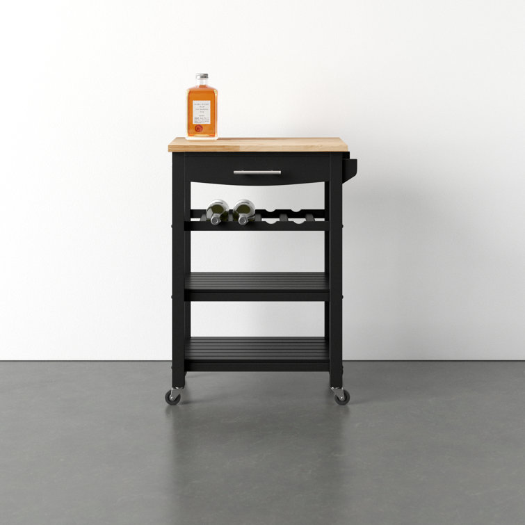 Michelle 4 Tier Butcher Block Kitchen Cart with Drawer and Wine Rack