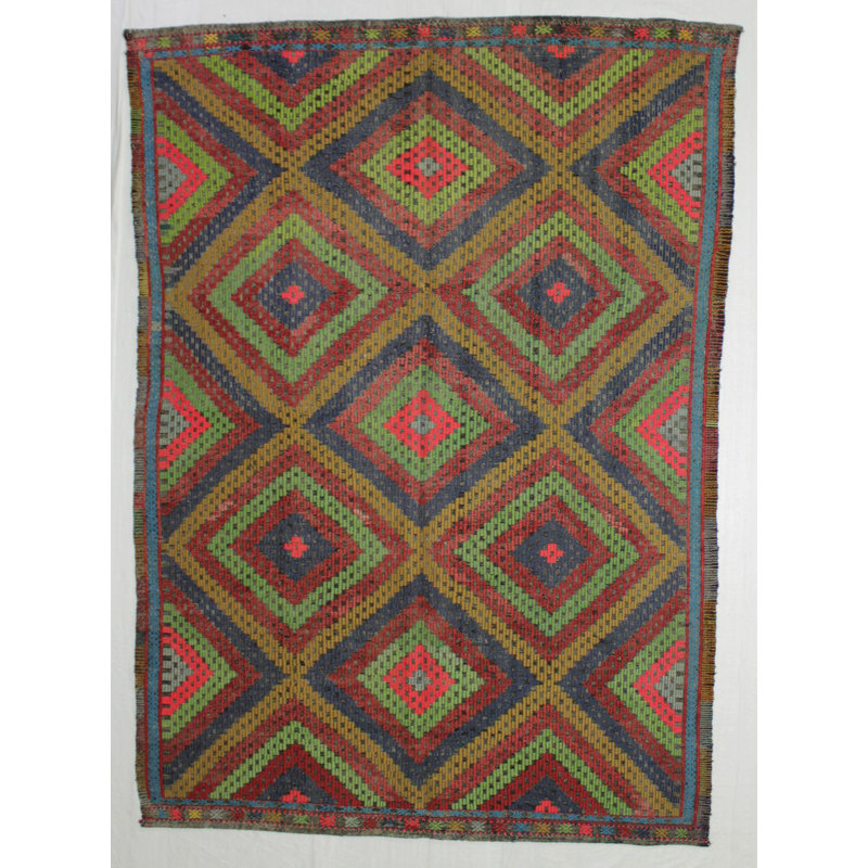 Tapis tribal anatolien rétro fait à la main 6 pi 3 po x 8 pi 11 po One-of-a-Kind