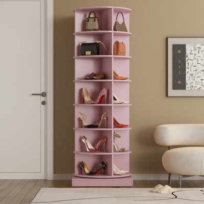 Rotating Pink Shoe Storage Cabinet, 7 Layers For 28 Shoes, Design Saves Space, 4 Compartments Per Floor, Clean Easily, American Antique Style 7-Layer 360 Accommodates Fits Every Corner, Easily