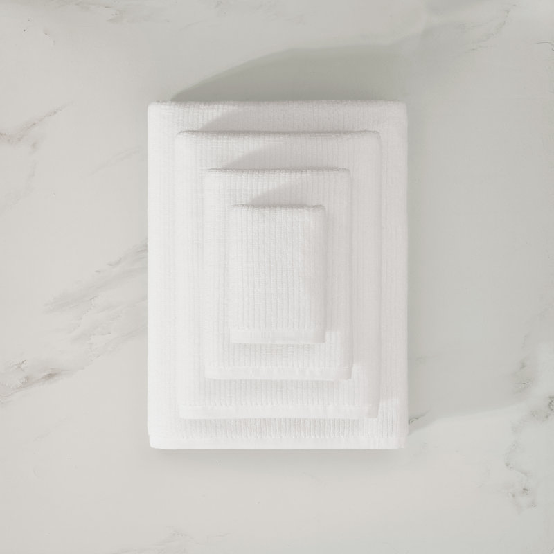 Egyptian Cotton Ribbed Towels, White, Washcloth