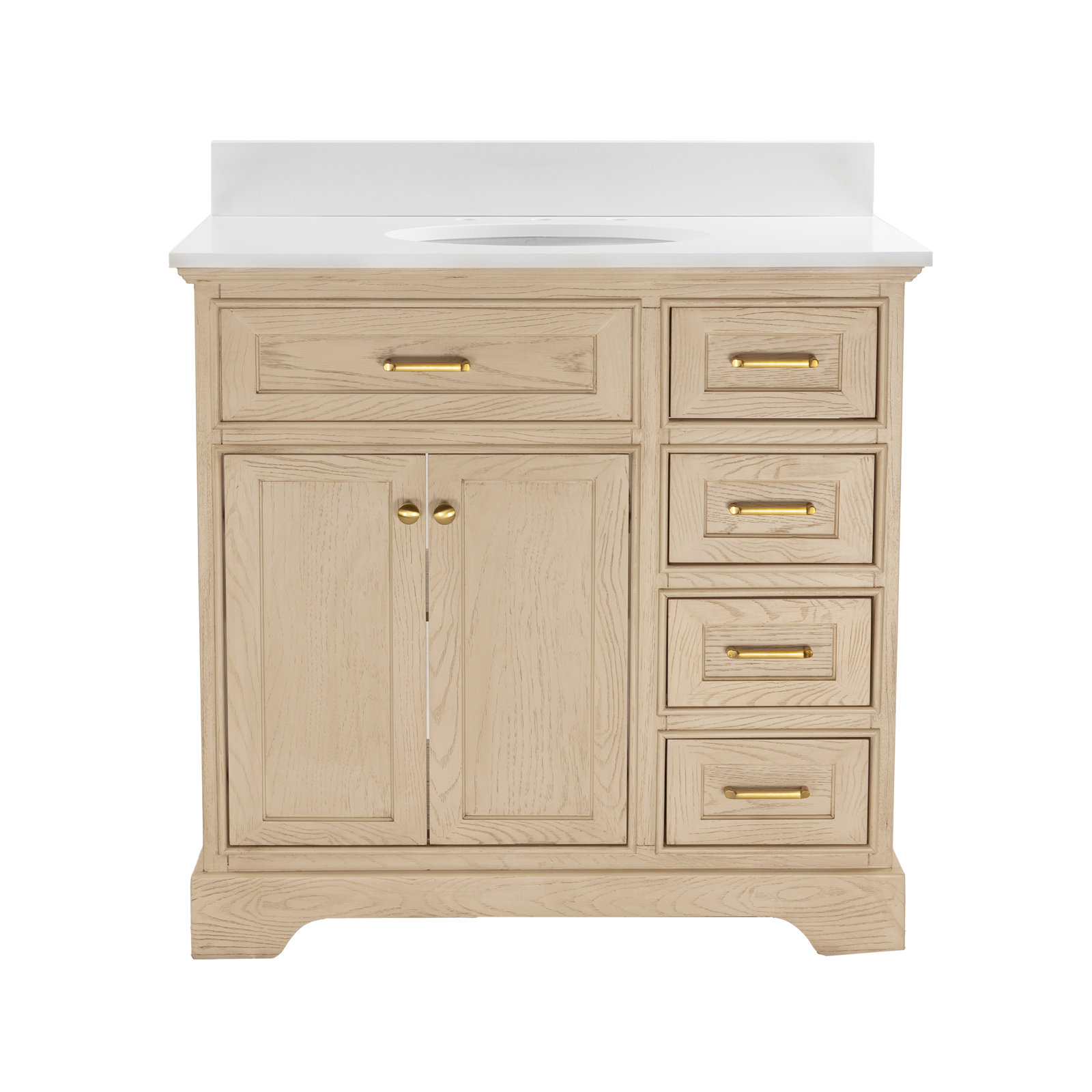 Ronnie 36'' Single Bathroom Vanity, Engineered White, Greige Oak
