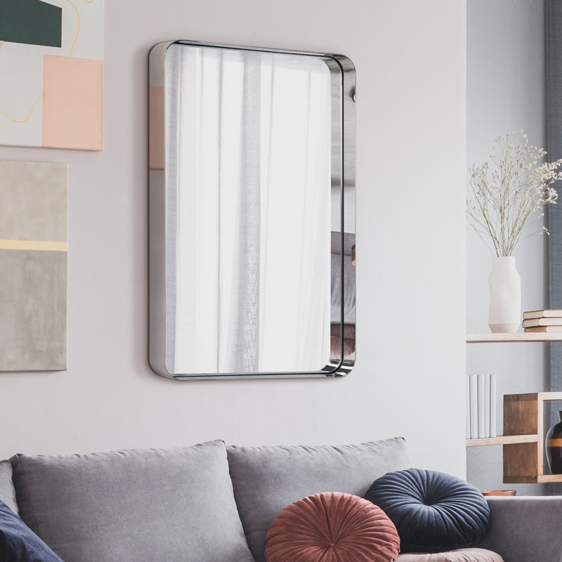 Khloei Stainless Steel Framed Wall Mirror, 36" x 24", Brushed Silver