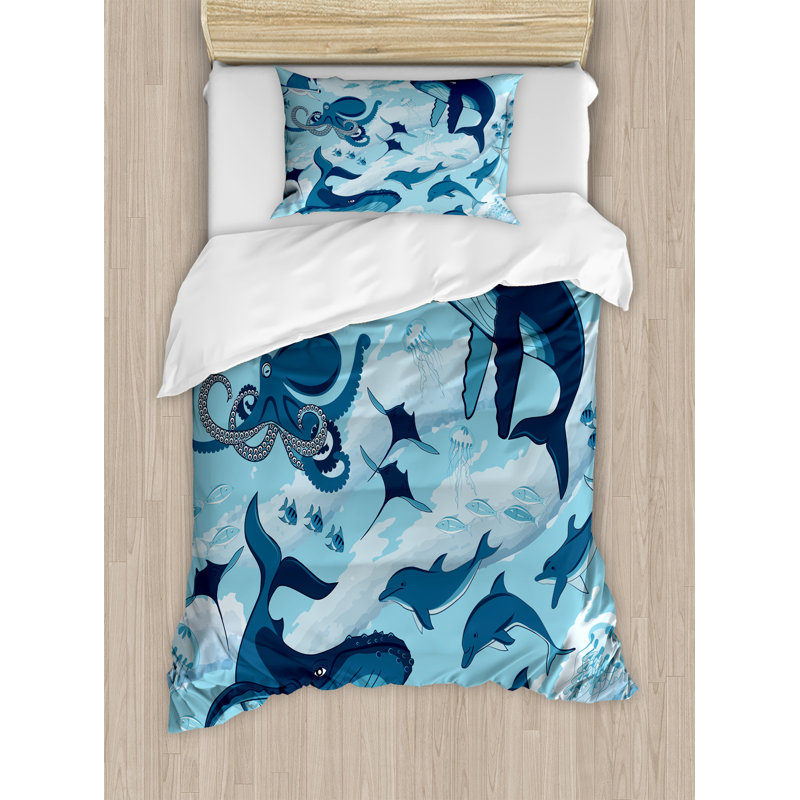 Sea Animal Coastal Polyester Duvet Cover, Twin