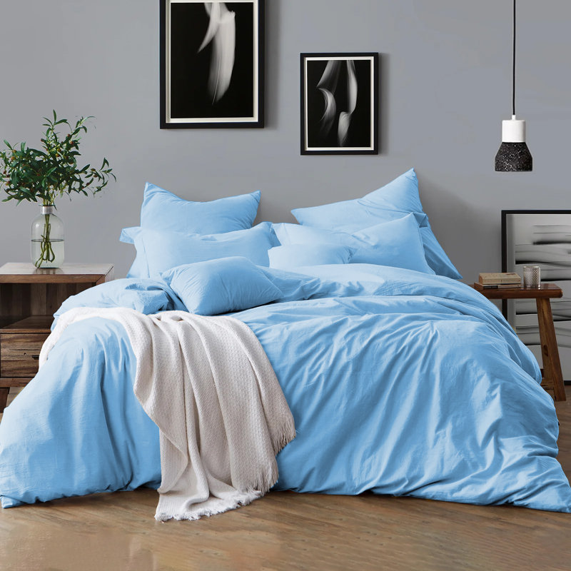 Klarita 100% Microfiber 300TC Reversible Duvet Cover Set with Pillowcase, Light Blue, Kingsize - 2 Pillowcase (50 x 75 cm)