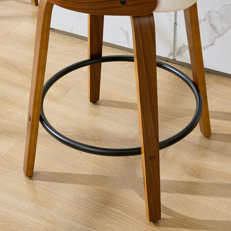 Modern Faux Leather Swivel 26'' Stools, Bucket Seat Counter Stools with Wood Frame, Black, Counter Stool (26” Seat Height)