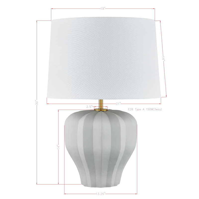 Allison 30" Ceramic Table Lamp with Fabric Shade, White/Gray