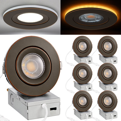 4'' Tunable Color Temperature Dimmable Air-Tight LED Gimbal Recessed Lights With Nightlight (6 Pack)