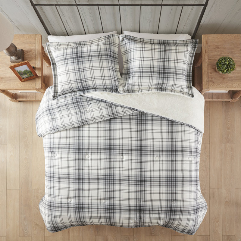 Ensemble d'édredon en duvet synthétique Woolrich Bernston, Double/Grand et 2 taies décoratives standard, Gris / blanc