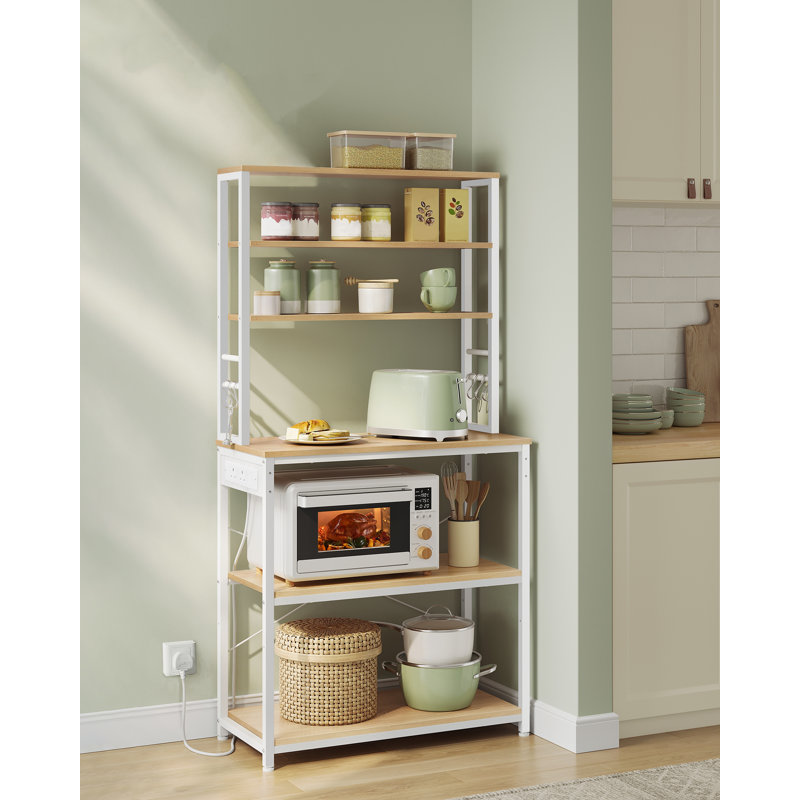 Baker's Rack With Power Outlet, Coffee Bar For Kitchen With Storage, 6-Tier Kitchen Shelves With 6 Hooks, Microwave Stand, 40 X 80 X 167 Cm