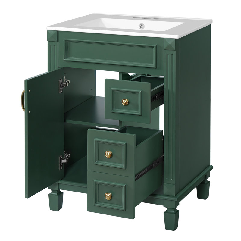 Meuble-lavabo 24 po avec lavabo en céramique, Vert, 24"