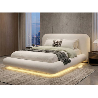 Modern Cloud-style Upholstered Platform Bed With Curved Headboard