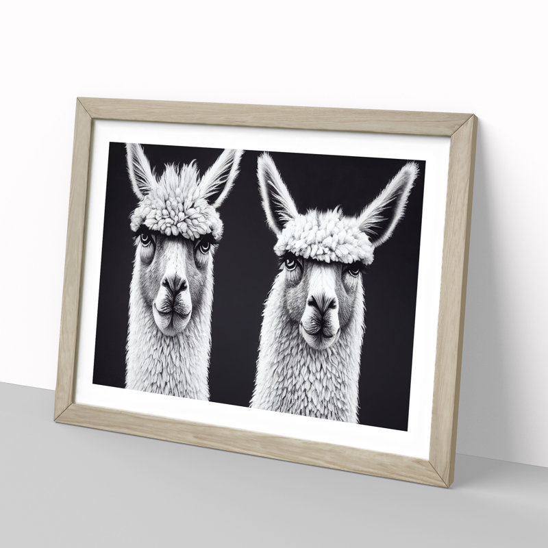Two Llamas Vol.2 - Single Picture Frame Print, 46cm H x 64cm W x 2cm D, Oak
