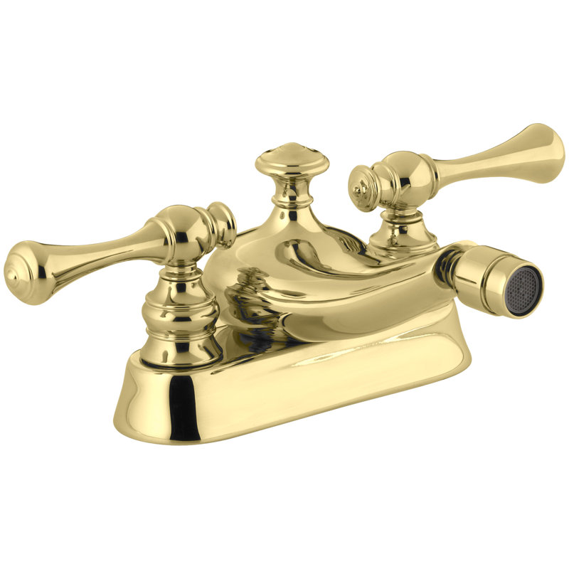Revival Centerset Horizontal Swivel Spray Spout Bidet Faucet with Traditional Lever Handles, Vibrant Polished Brass
