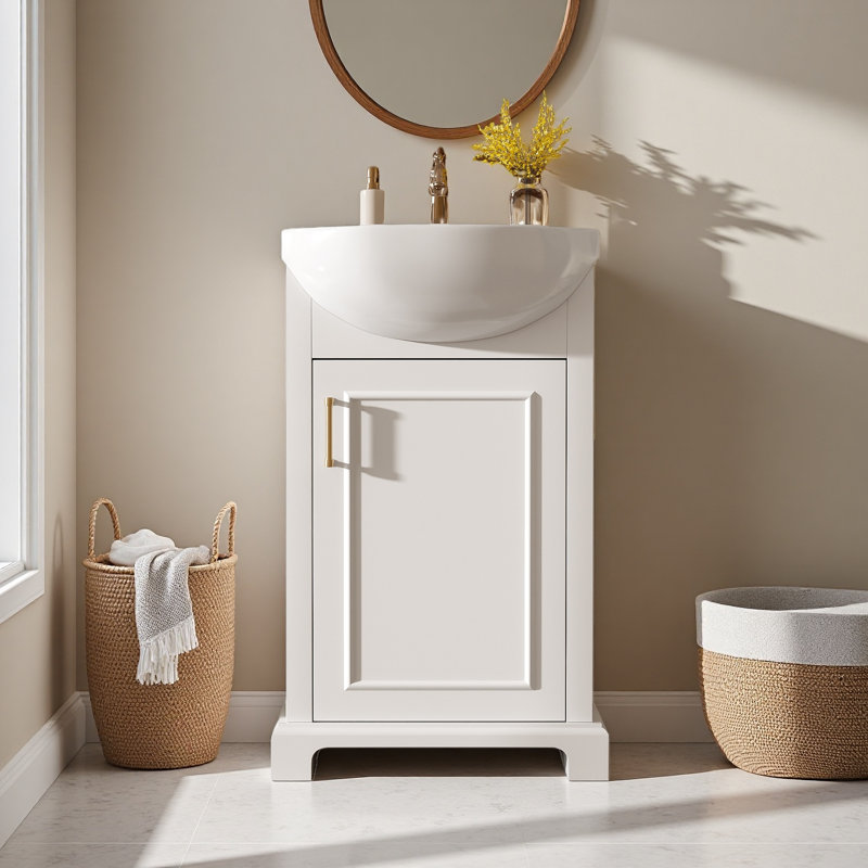 Meuble-lavabo de 20 po avec lavabo en céramique, Blanc