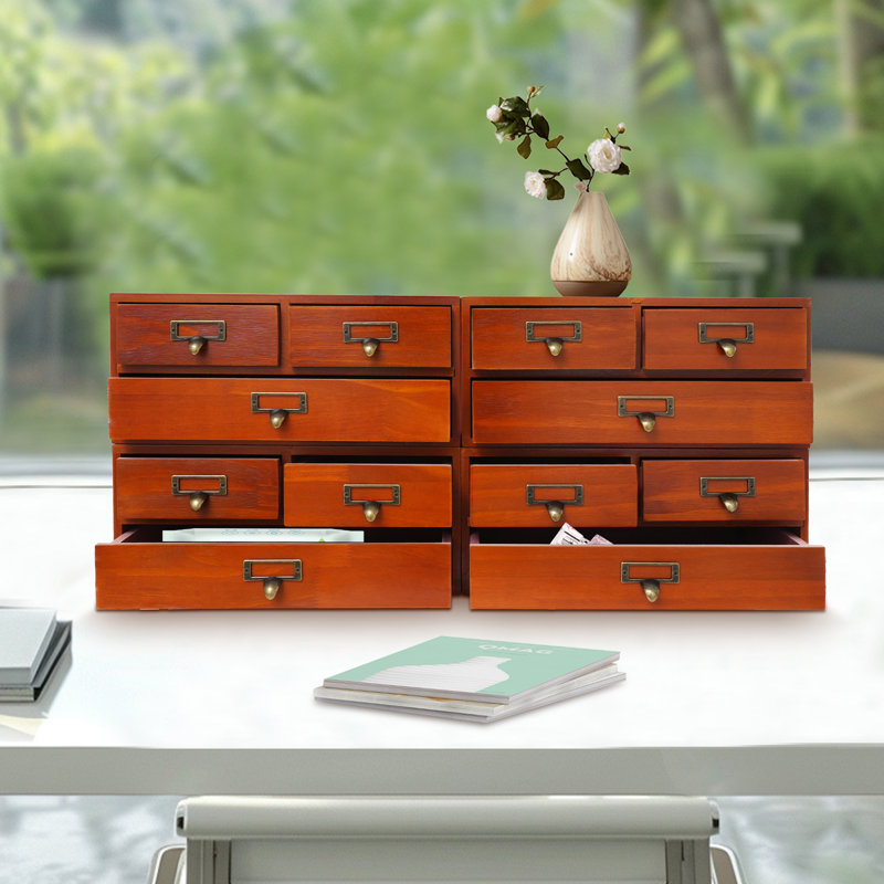Wood Stackable Desk Organizer with 12 Drawers, Brown