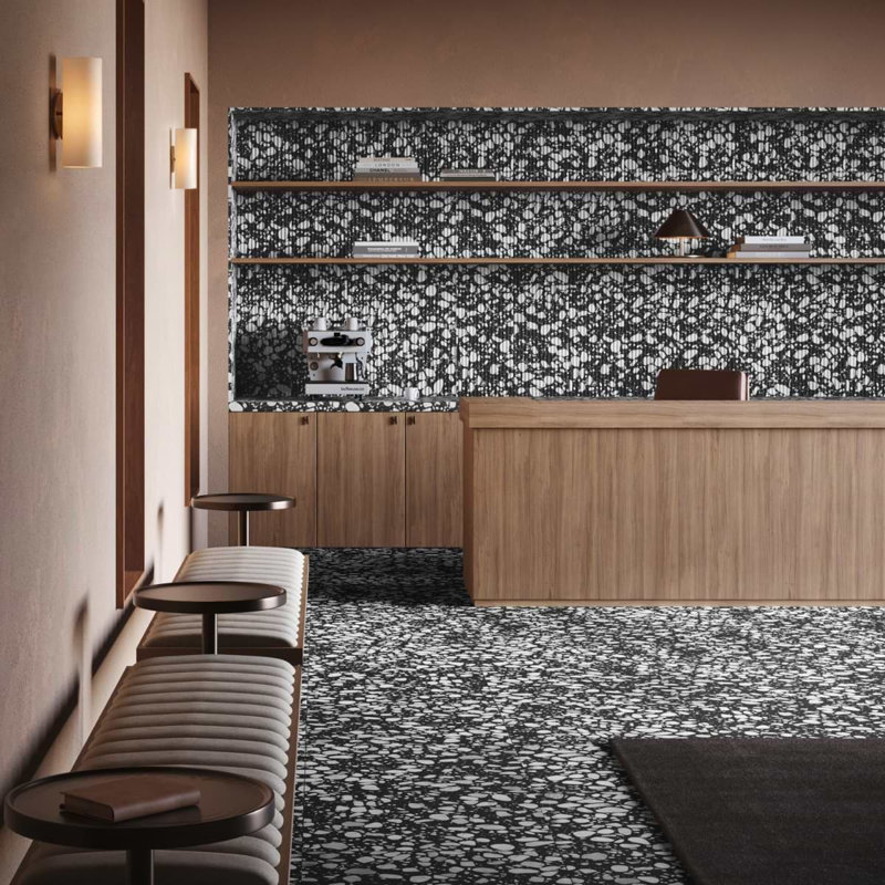 Terrazzo Italy Fluted Honed Terrazzo Tile, Sacra Nero Black/White