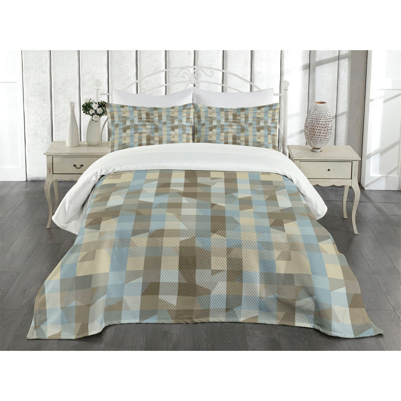 Ambesonne Geometric Bedspread Set  Soft Vertical Line Design  Tan Cream Pale Blue