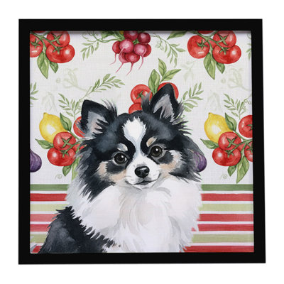 Black and White Pomeranian Vegetables Framed Metal Print