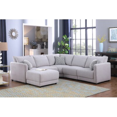 146"" Wide Linen Reversible Modular Corner Sectional with Ottoman -  LILOLA, 89126-11A