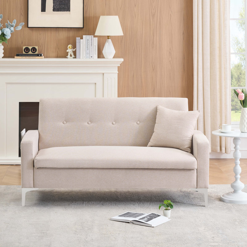 Multi-functional storage comfortable double sofa, Beige Fabric