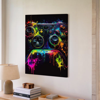 Wall Art Canvas Neon Blast Gamer Electric Glowing Controller What If Ready To Hang Gallery Wrapped Home Decor Premium Quality Modern Design